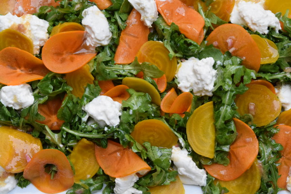 arugula salad with persimmons, golden beets and burrata | pamela salzman