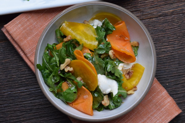 arugula salad with persimmons, golden beets and burrata | pamela salzman