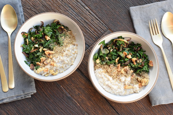 savory oats witk sautéed kale, mushrooms and walnuts | pamela salzman