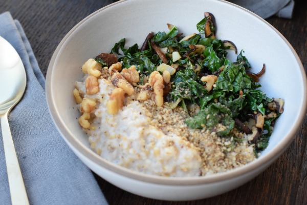 savory oats with kale, mushrooms and walnuts | pamela salzman