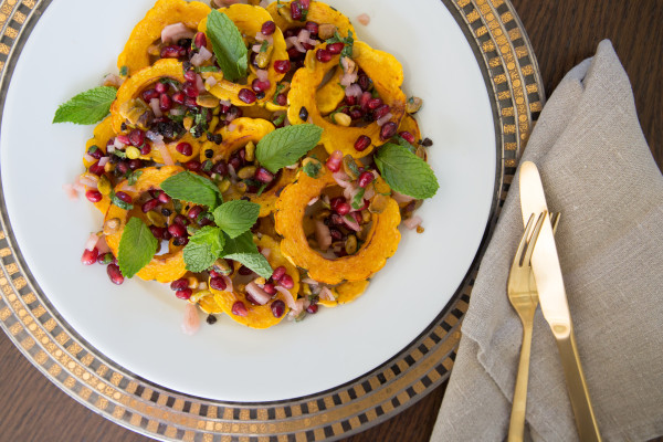 delicata squash with pomegranate-pistachio relish | pamela salzman