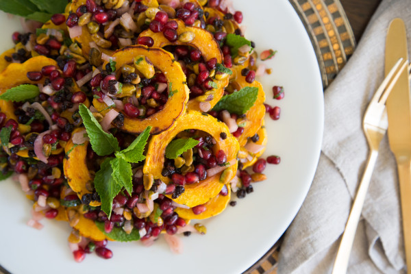 roasted delicata squash with pomegranate-pistachio relish | pamela salzman