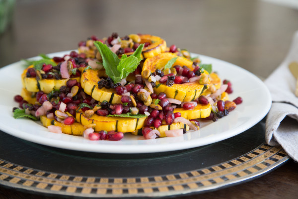 roasted delicata squash with pomegranate - pistachio relish | pamela salzman