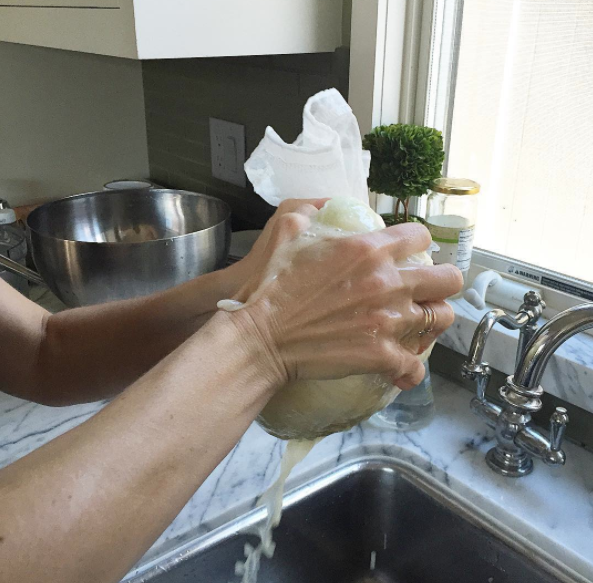 use a nut milk bag to squeeze moisture out of potatoes and onions | pamela salzman