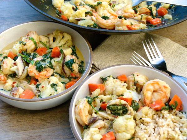 shrimp and vegetable stir fry with coconut-basil sauce | pamela salzman