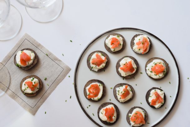 Buckwheat Blinis with Smoked Salmon and Lemon Creme Fraiche | Pamela Salzman