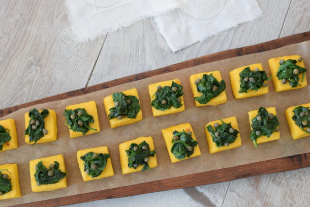 Polenta Crostini with Sautéed Spinach | Pamela Salzman