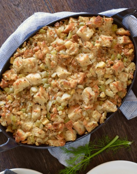 fennela and apple stuffing with chicken sausage | pamela salzman 