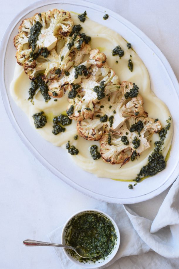 Cauliflower Steaks with Cauliflower Puree and Mint Pesto | Pamela Salzman