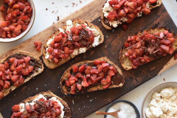 Roasted Strawberry Bruschetta with Honey Ricotta and Grilled Bread | Pamela Salzman