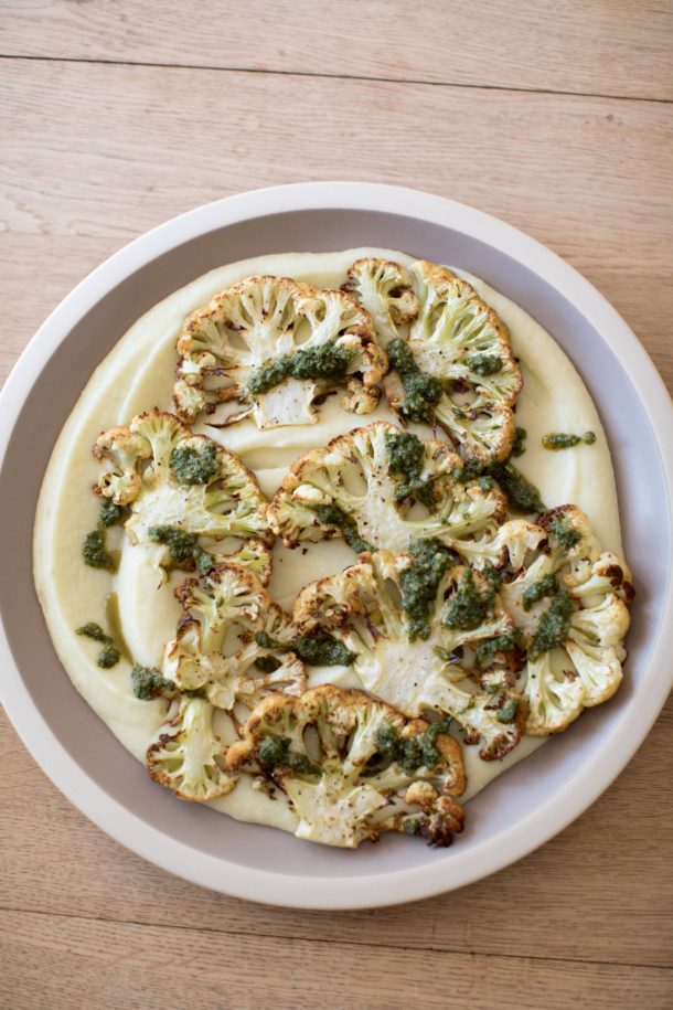 Cauliflower Steaks with Cauliflower Puree and Mint Pesto | Pamela Salzman