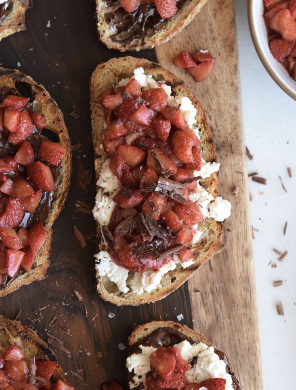 Roasted Strawberry Bruschetta with Honey Ricotta and Grilled Bread | Pamela Salzman
