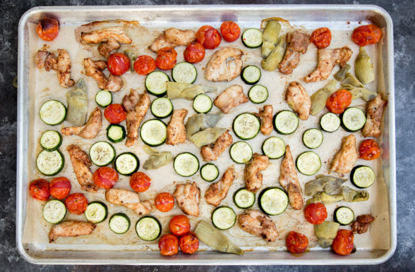 Sheet Pan Chicken with Artichokes, Zucchini and Tomatoes | Pamela Salzman