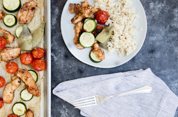 Sheet Pan Chicken with Artichokes, Zucchini and Tomatoes | Pamela Salzman