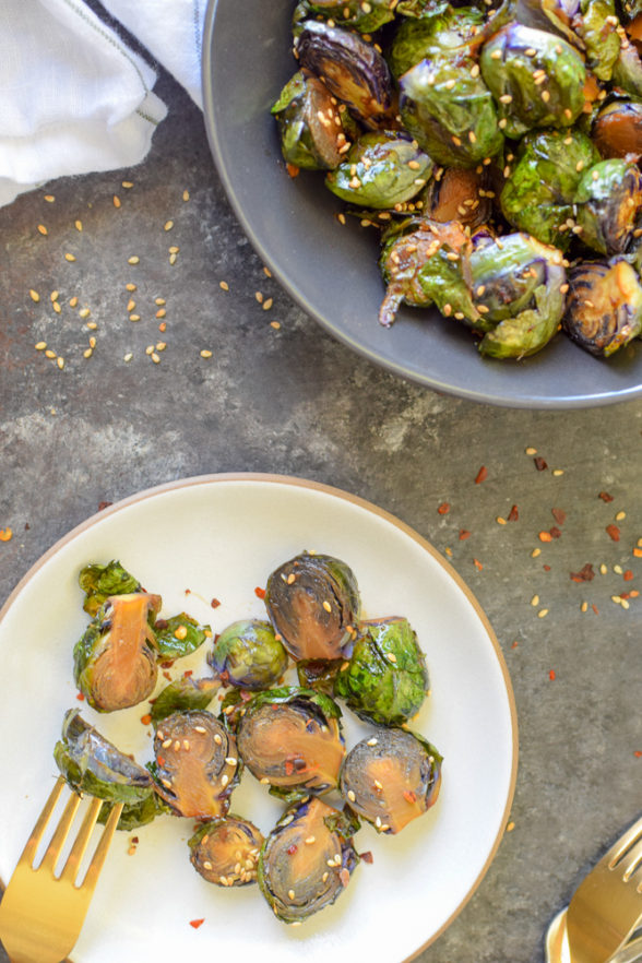 Roasted Sesame-Ginger Brussels Sprouts recipe from The Food Therapist | Pamela Salzman