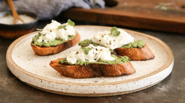 Pea and burrata crostini recipe | Pamela Salzman