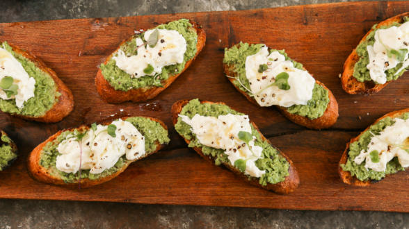 Pea and burrata crostini recipe | Pamela Salzman