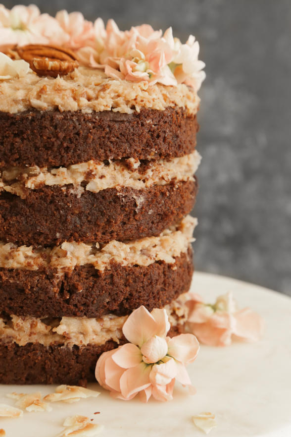 German Chocolate Snack Cake With Coconut-Pecan Frosting