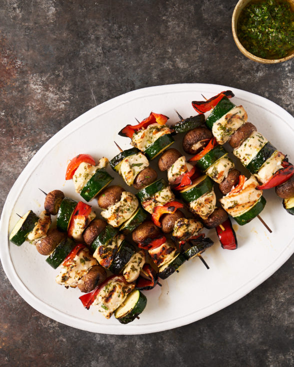 Chicken And Vegetable Kabobs With Chimichurri Sauce