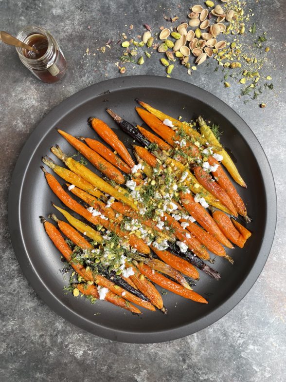 Sweet & Spicy Roast Chicken with Carrots, Dates & Pistachios