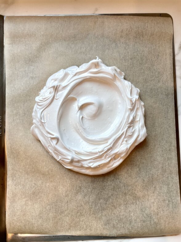 meringue mound on a baking sheet