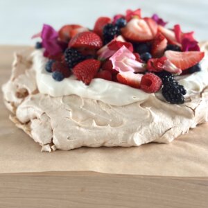 Pavlova with Whipped Greek Yogurt and Cream and Berries Recipe