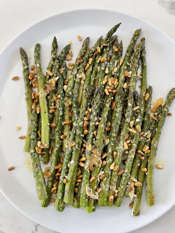 roasted asparagus with parmigiano-reggiano and pine nuts