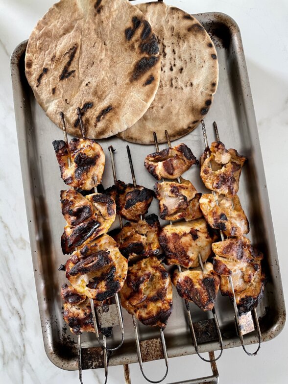 grilled chicken kabobs with grilled pita