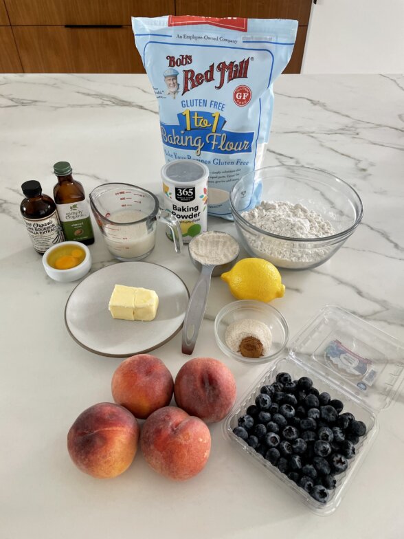 ingredients for a peach buckle