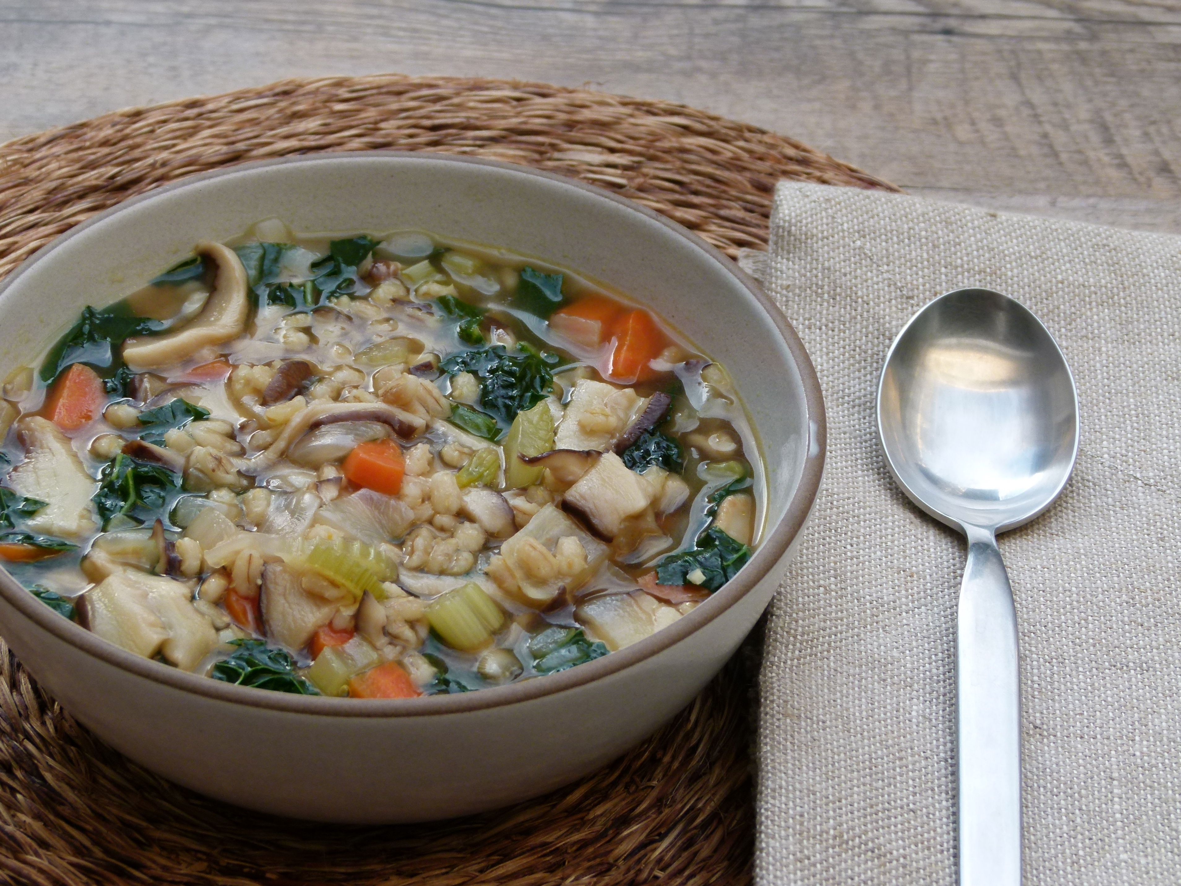 Mushroom-barley soup with kale recipe - Pamela Salzman