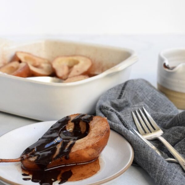 Cinnamon Roasted Pears with Dark Chocolate Sauce | Pamela Salzman