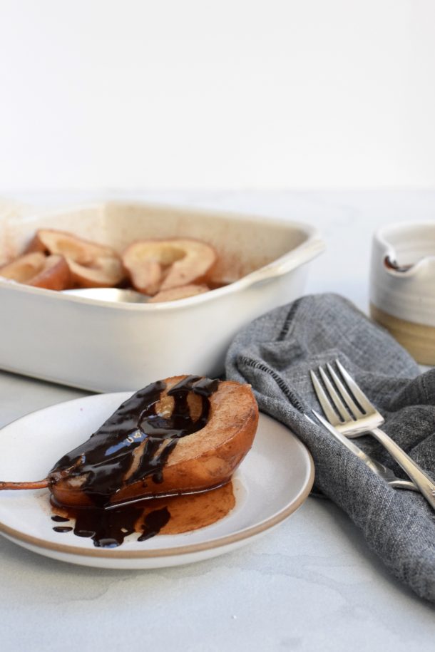 Cinnamon Roasted Pears with Dark Chocolate Sauce | Pamela Salzman