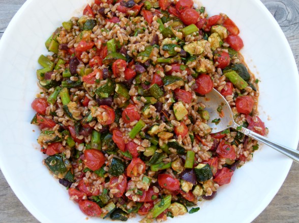 Farro with roasted vegetables and roasted tomato dressing recipe ...