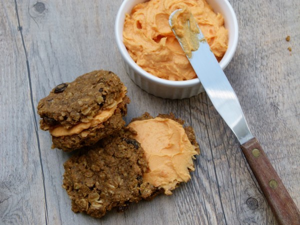 vegan pumpkin oatmeal spice cookies with sweet potato cream cheese frosting | pamela salzman