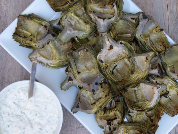 grilled artichokes with lemon-caper dipping sauce | pamela salzman