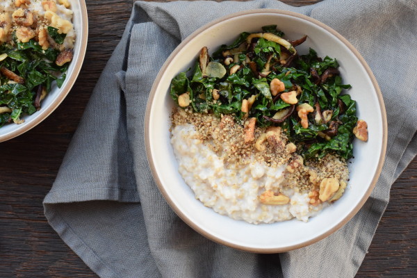 savory oats with sautéed kale, mushrooms and walnuts | pamela salzman