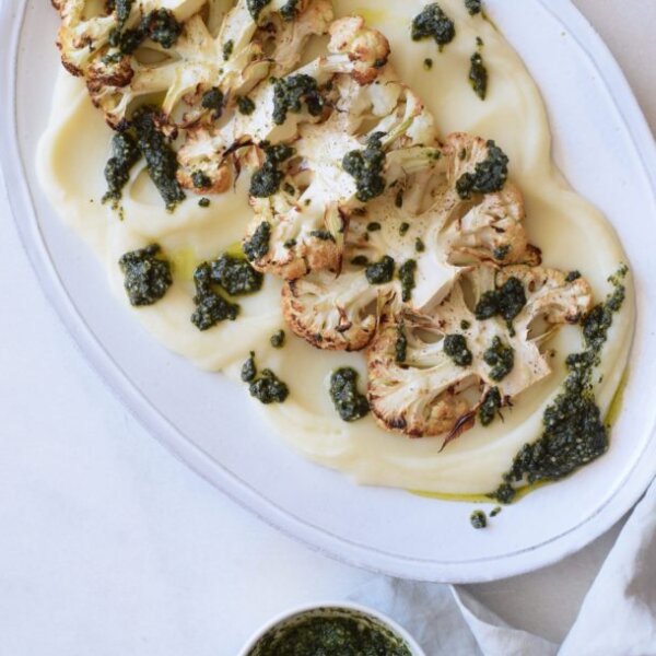 Cauliflower Steaks with Cauliflower Puree and Mint Pesto | Pamela Salzman