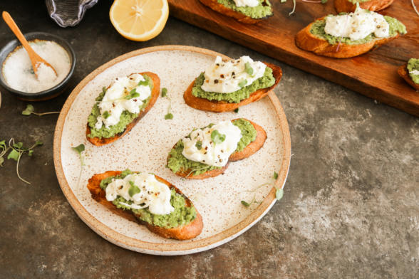 Pea and burrata crostini recipe | Pamela Salzman