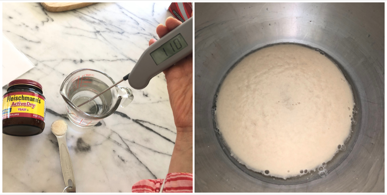 yeast in a glass dish being mixed with water; activated yeast