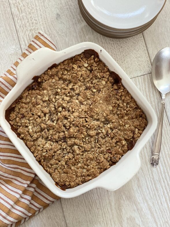 a pumpkin crisp warm out of the oven