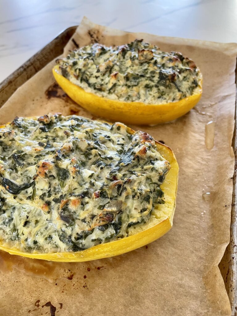 SpinachArtichoke Spaghetti Squash Boats Recipe Pamela Salzman