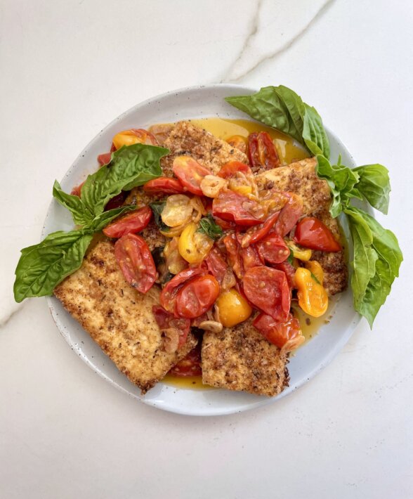 Parmesan Baked Tofu with Burst Cherry Tomatoes Recipe - Pamela Salzman