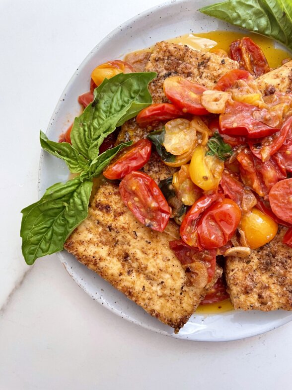 Parmesan Baked Tofu with Burst Cherry Tomatoes Recipe - Pamela Salzman