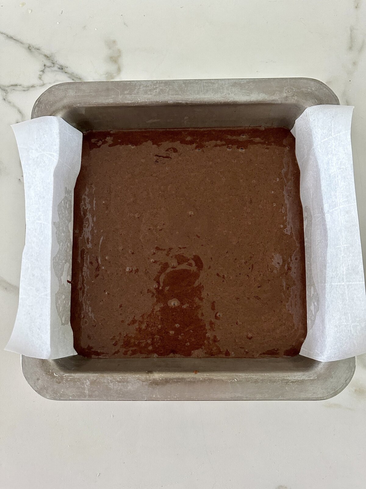 unbaked cake in a pan