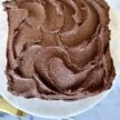 gluten-free vegan chocolate cake with sweet potato frosting on a cake stand