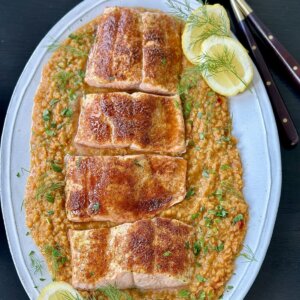 Easy Red Split Lentils Recipe with Roasted Salmon