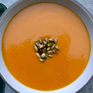 sweet potato soup with coconut milk in bowl