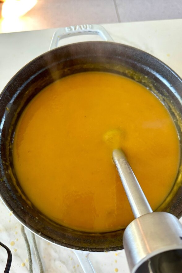 blended soup in a large soup pot