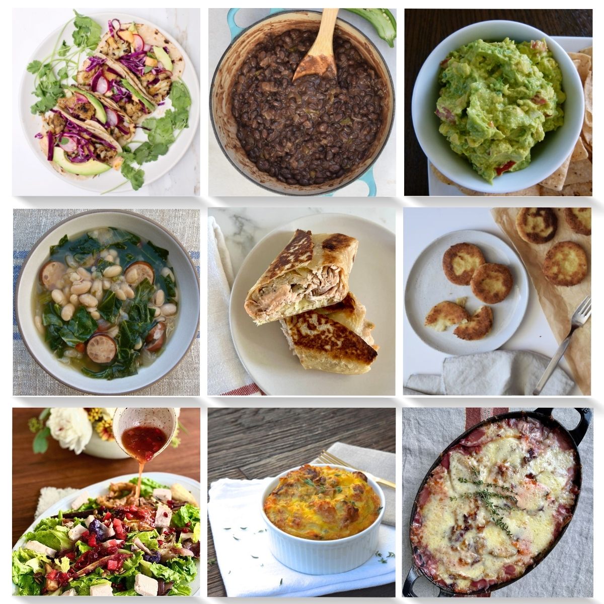 collage of nine dishes ready to eat