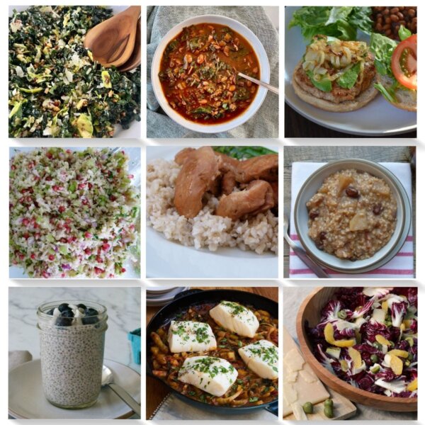 dinner collage of nine dishes